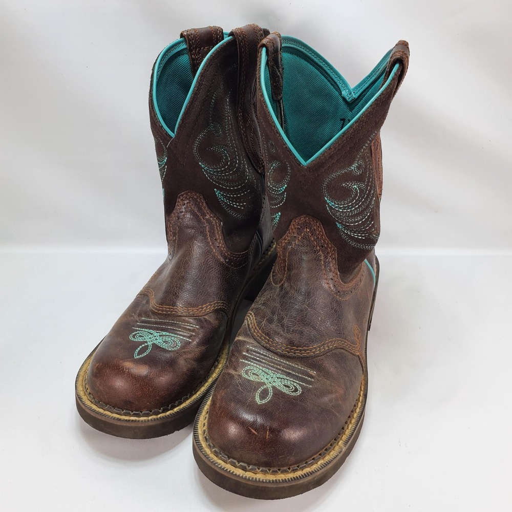 Ariat Fatbaby Heritage Boots Women 7.5 B Brown Teal Leather Western 10016238‎